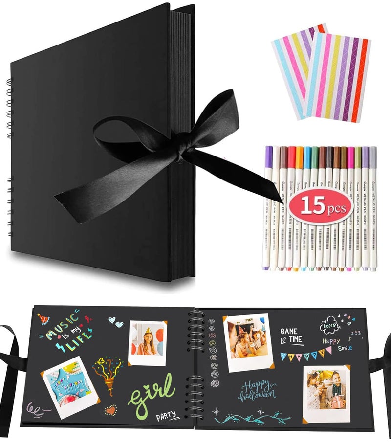 EVNEED 11.5 x 8.5 Inch Scrapbook Photo Album,Wedding Guest Book Anniversary Memory Scrapbooking,Wedding Photo Album with DIY Accessories Kit for Craft Paper DIY,80 Pages (40 Sheets),Black - Image 1